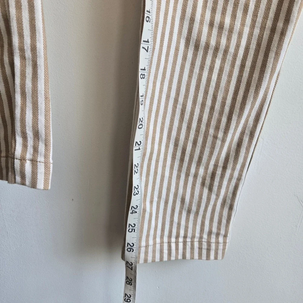 Free People 6 Striped Trousers Women Tan Excellent High Rise Button Fly Skinny